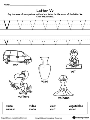 Letter V Printable Alphabet Flash Cards for Preschoolers