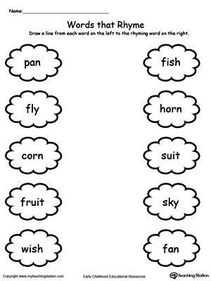 Kindergarten Rhyming Printable Worksheets | MyTeachingStation.com