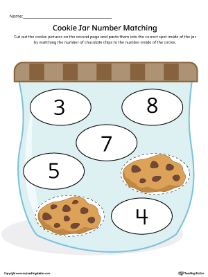Help your child practice counting recognizing numbers 1-9 with this fun cookie jar printable worksheet in color.