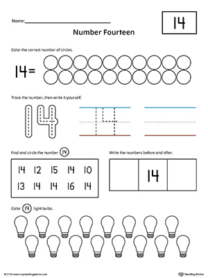 Number 14 Practice Worksheet | MyTeachingStation.com