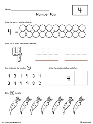 Number 4 Practice Worksheet | MyTeachingStation.com