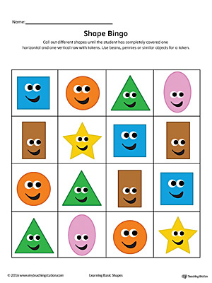 Geometric Shape Bingo Printable Card: Heart, Diamond, Oval, Rectangle