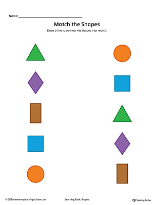 Match Geometric Shapes: Square, Circle, Triangle, Rectangle, and Diamond (Color)
