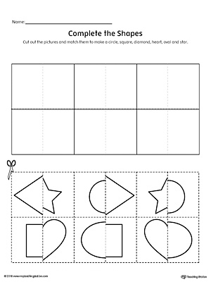 Match Shapes Cut and Paste: Diamond, Star, Square, Heart, Oval, Circle