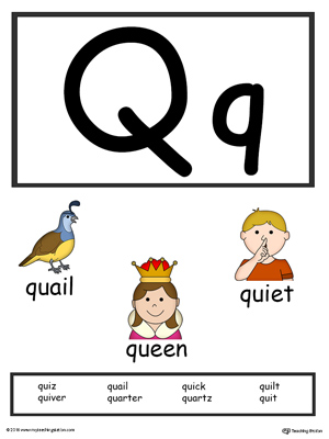 Letter Q Alphabet Flash Cards for Preschoolers