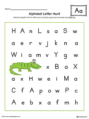 Alphabet Letter Hunt: Letter A Worksheet (Color)