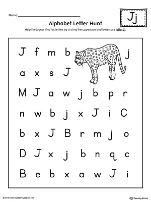 Alphabet Letter Hunt: Letter J Worksheet