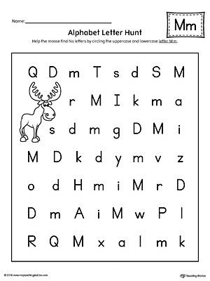 Alphabet Letter Hunt: Letter M Worksheet