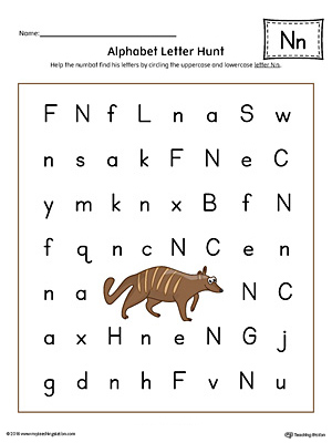Alphabet Letter Hunt: Letter N Worksheet (Color) | MyTeachingStation.com