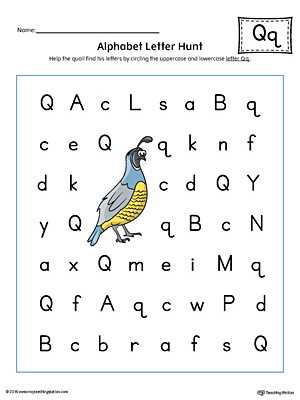 Alphabet Letter Hunt: Letter Q Worksheet (Color)