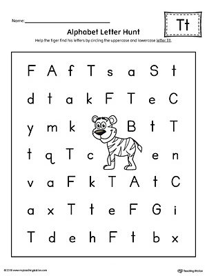 Alphabet Letter Hunt: Letter T Worksheet
