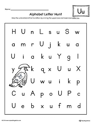 Alphabet Letter Hunt: Letter U Worksheet