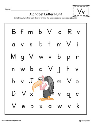 Alphabet Letter Hunt: Letter V Worksheet (Color)