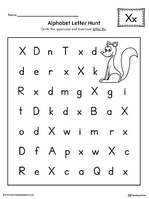 Alphabet Letter Hunt: Letter X Worksheet