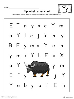 Alphabet Letter Hunt: Letter Y Worksheet (Color)