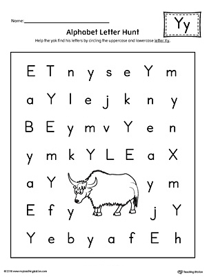 Alphabet Letter Hunt: Letter Y Worksheet