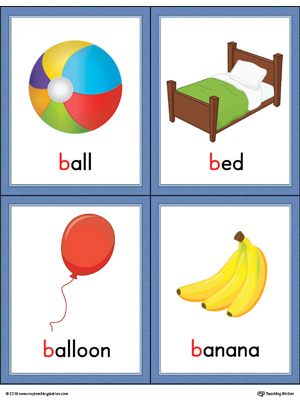 FREE* Letter B Words and Pictures Printable Cards: Bucket, Bag, Bell, Bib  (Color)