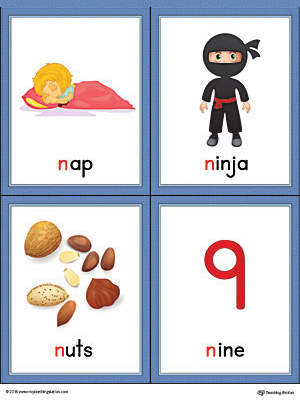 Letter N Words and Pictures Printable Cards: Nap, Ninja, Nuts, Nine ...