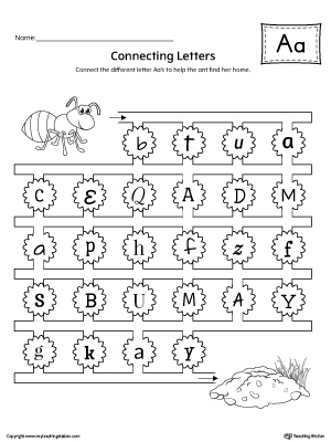 Finding and Connecting Letters: Letter A Worksheet