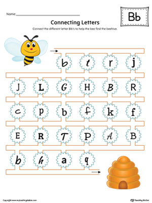Finding and Connecting Letters: Letter B Worksheet (Color)