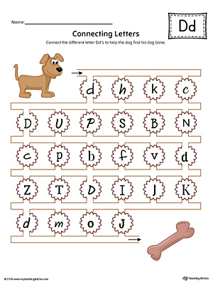 Finding and Connecting Letters: Letter D Worksheet (Color)
