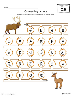 Finding and Connecting Letters: Letter E Worksheet (Color)