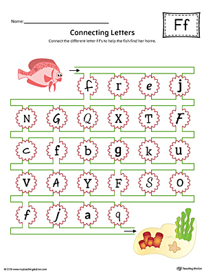 This kindergarten worksheet helps students find and connect letters to practice identifying the different letter F styles.