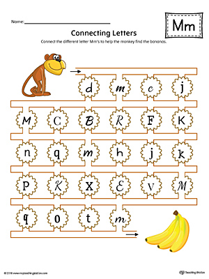 Finding and Connecting Letters: Letter M Worksheet (Color)