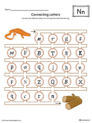 Finding and Connecting Letters: Letter N Worksheet (Color)