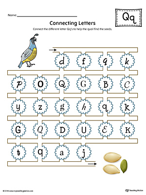 Finding and Connecting Letters: Letter Q Worksheet (Color)