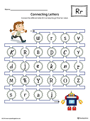 This kindergarten worksheet helps students find and connect letters to practice identifying the different letter R styles.