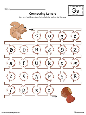 This kindergarten worksheet helps students find and connect letters to practice identifying the different letter S styles.