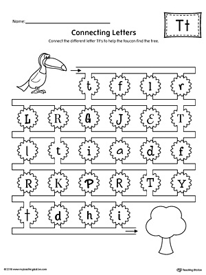 Finding and Connecting Letters: Letter T Worksheet