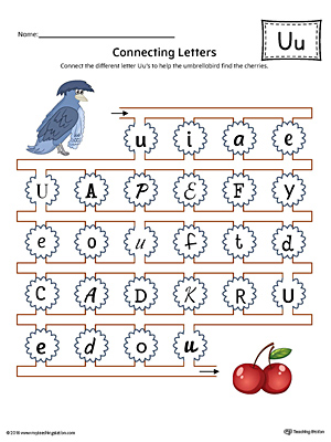 This kindergarten worksheet helps students find and connect letters to practice identifying the different letter U styles.