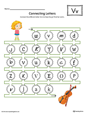 Finding and Connecting Letters Letter V Worksheet Color