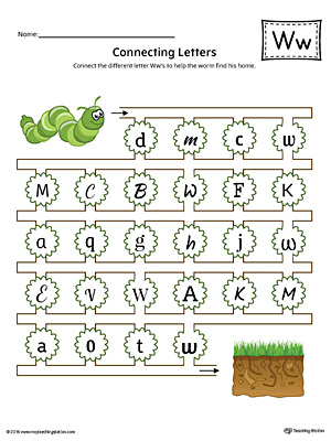 Finding and Connecting Letters: Letter W Worksheet (Color)
