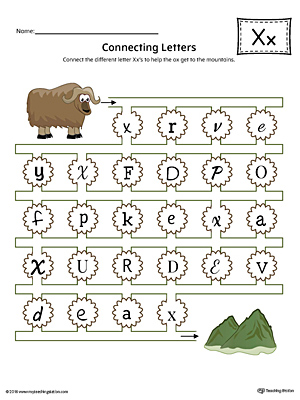 Finding and Connecting Letters: Letter X Worksheet (Color)