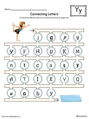 This kindergarten worksheet helps students find and connect letters to practice identifying the different letter Y styles.