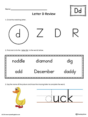 Learning the Letter D Worksheet (Color)