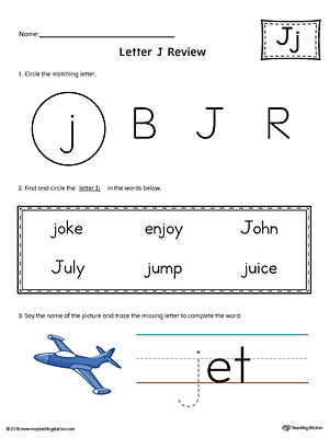 Learning the Letter J Worksheet (Color)