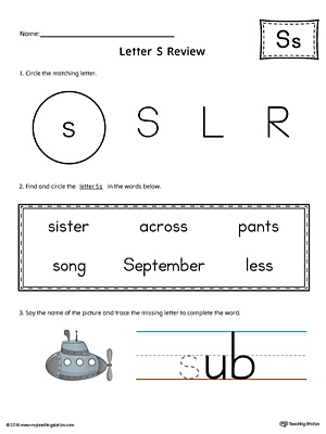 Learning the Letter S printable worksheet is packed with activities for students to learn all about the letter S.
