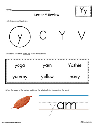 Learning the Letter Y Worksheet (Color)