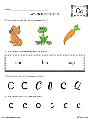 Letter C Which is Different Worksheet (Color)