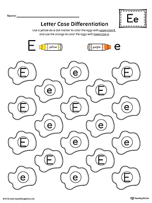 Use the Letter Case Recognition Worksheet: Letter E to help your preschooler to recognize the difference between the uppercase and lowercase E.