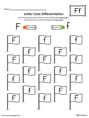 Use the Letter Case Recognition Worksheet: Letter F to help your preschooler to recognize the difference between the uppercase and lowercase F.