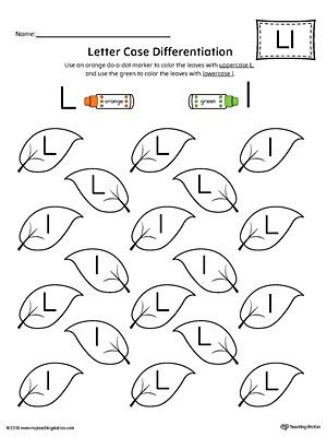 Letter Case Recognition Worksheet: Letter L