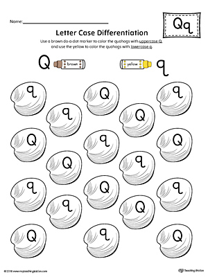 Use the Letter Case Recognition Worksheet: Letter Q to help your preschooler to recognize the difference between the uppercase and lowercase A.