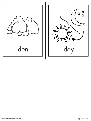Letter D Words and Pictures Printable Cards: Den, Day
