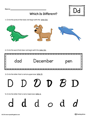 Letter D Which is Different Worksheet (Color)