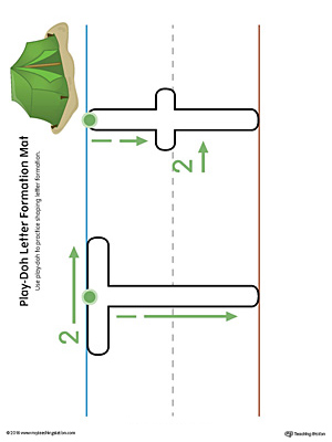 Use the Letter Formation Play-Doh Mat: Letter T in Color as a fun hands-on activity for your preschooler to learn how to form the letter T.
